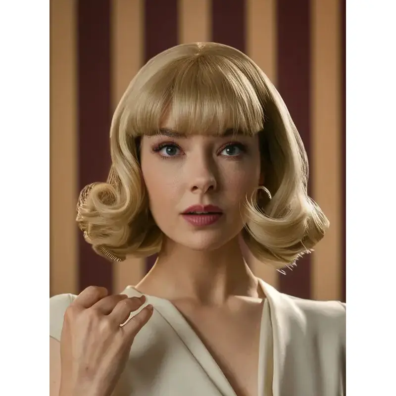 Medium Wigs For Women Chin Length Classic Blonde Wavy 12" Synthetic Wigs
