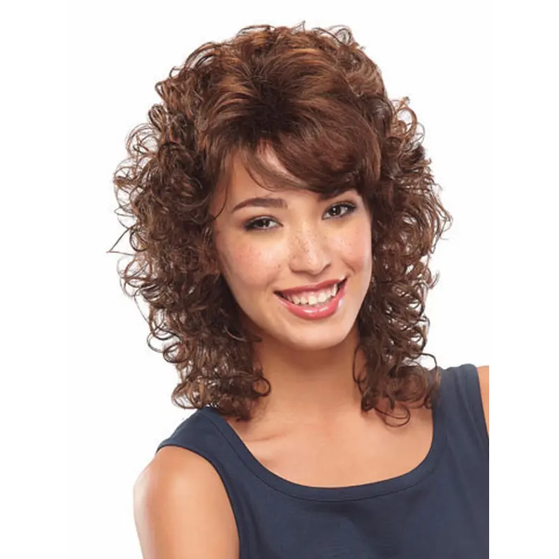 Unique Auburn Curly Shoulder Length Classic Wigs