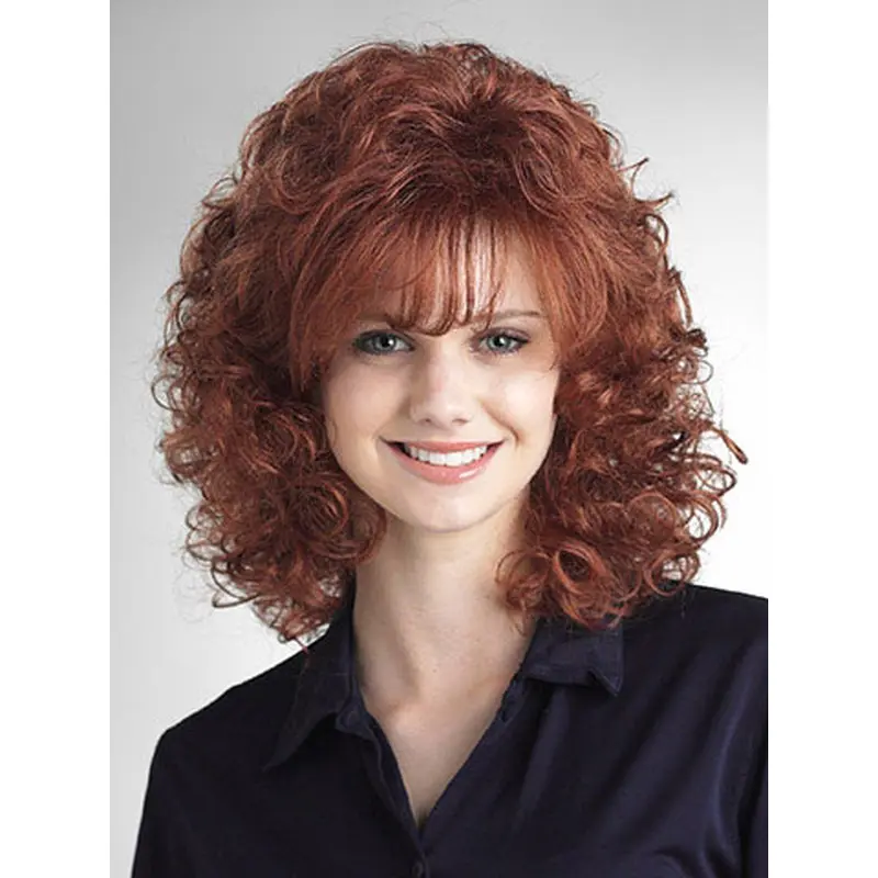 Traditiona Auburn Curly Shoulder Length Classic Wigs