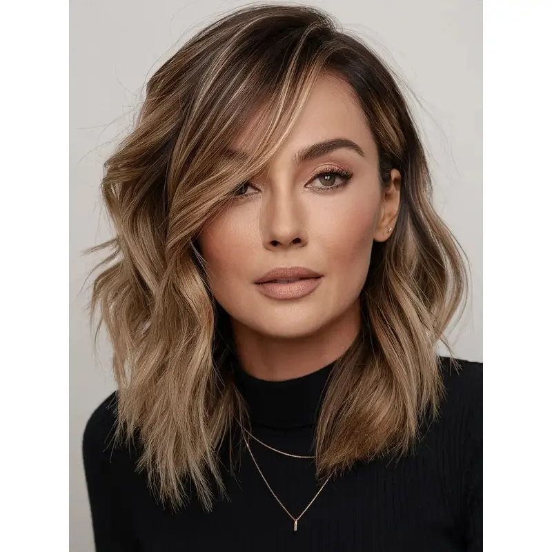 Wigs Medium Length 14" Monofilament Wavy Synthetic Layered Ombre/2 Tone Wigs