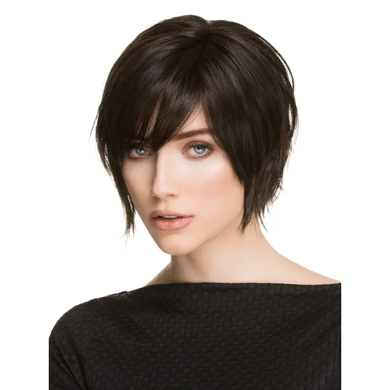 6" Black Straight Short Stylish Synthetic Lace Wigs
