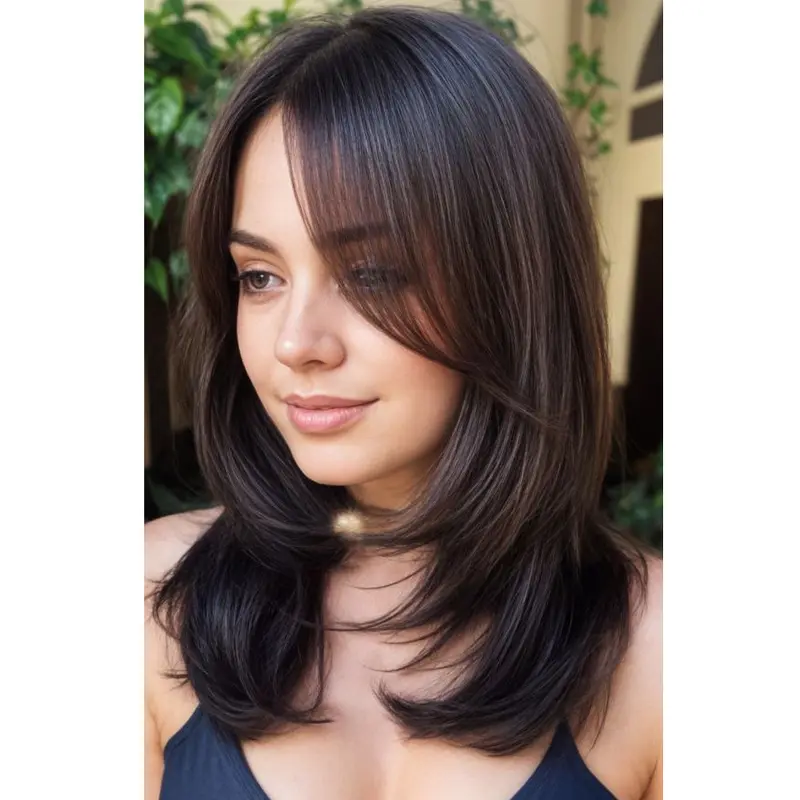 Synthetic Lace Front Wigs Layered Brown 14" Shoulder Length Straight Wigs