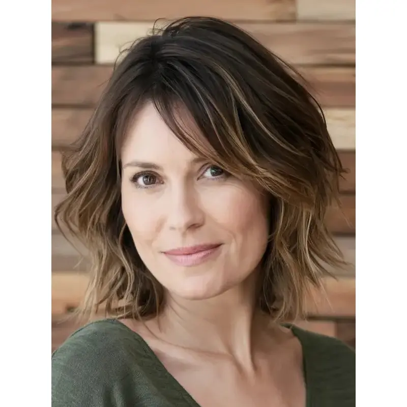 Wigs Medium Length 12" Monofilament Wavy Synthetic Layered Ombre/2 Tone Wigs