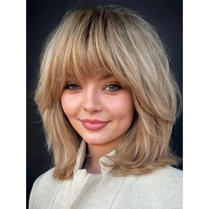 Blonde Wig Synthetic 12" Monofilament Shoulder Length Straight Wigs
