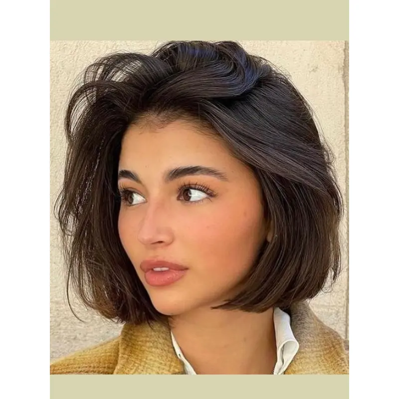 Brown Bob Wig Chin Length Remy Human Hair Monofilament Straight 10" Wigs
