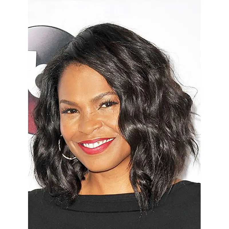 Bobs Wavy Shoulder Length Black Full Lace Nia Long Wigs