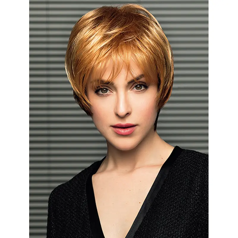 Short Blonde 8" Straight Synthetic Mono Wigs
