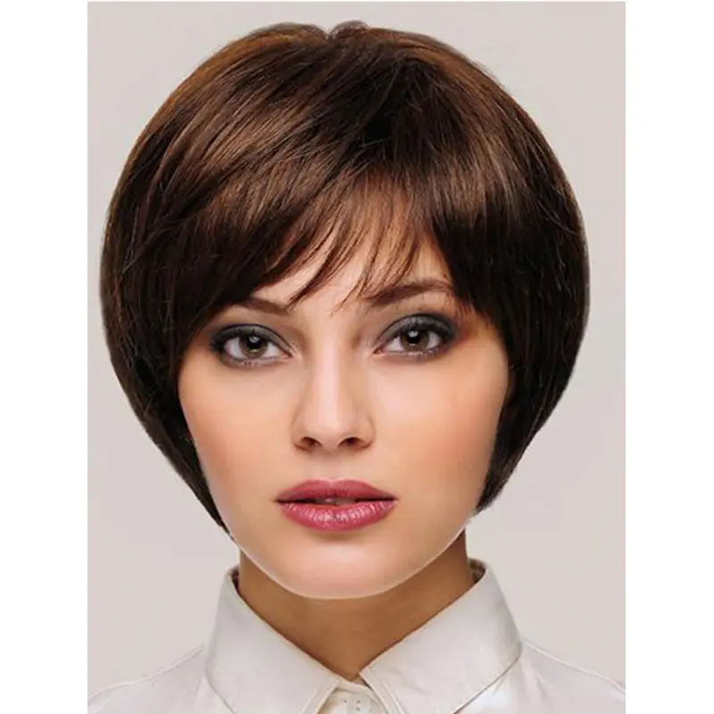 8" Straight Monofilament Synthetic With Bangs Womens Short Wigs