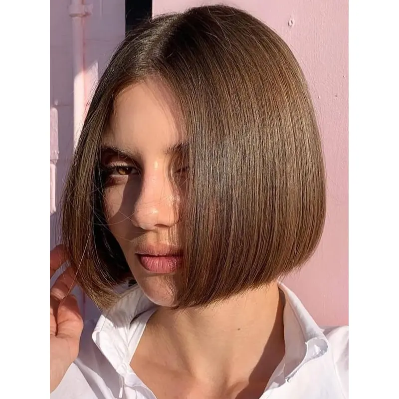 Brown Bob Wig Chin Length Synthetic Monofilament Straight 10" Wigs