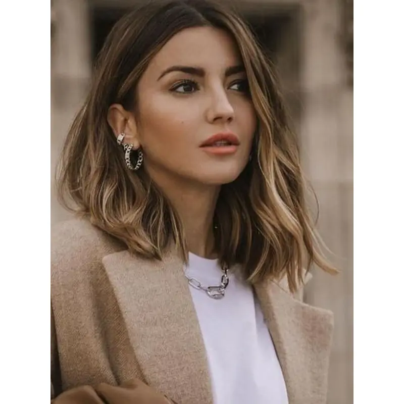 Wig Lace Without Bangs 14" Shoulder Length Ombre/2 Tone Wavy Synthetic Wigs