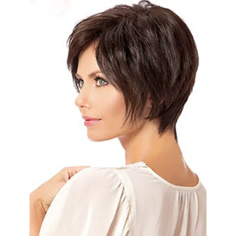 6" Straight Brown Boycuts Short Wigs