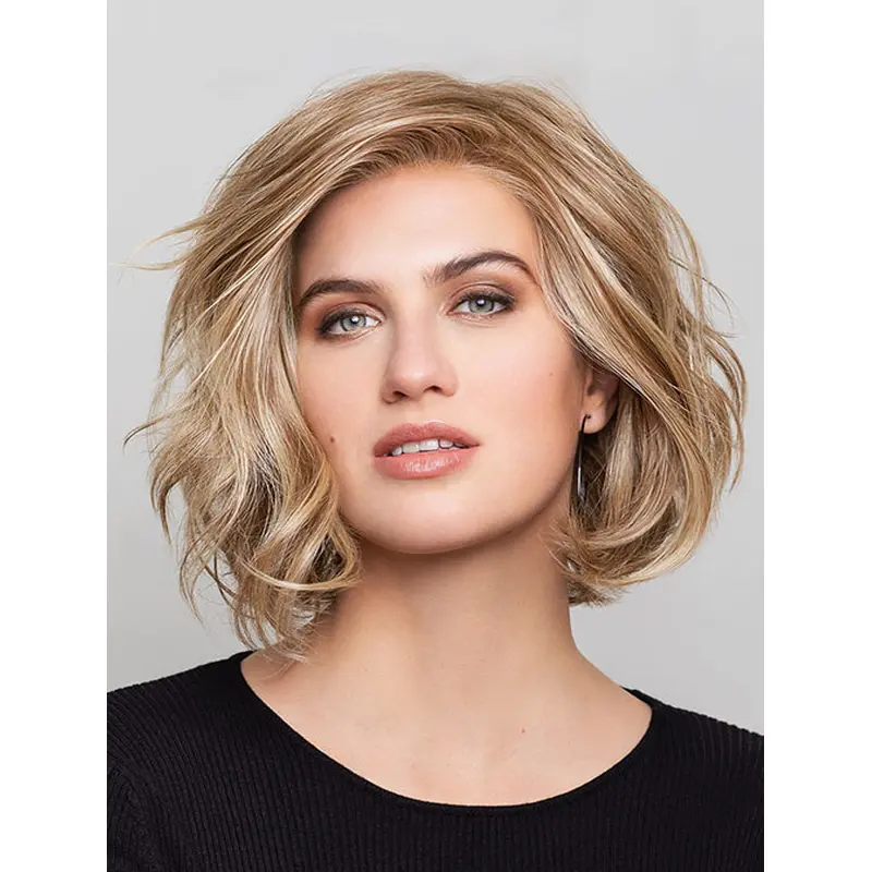Blonde Synthetic 12" Chin Length Wavy Bobs Exquisite Monofilament Wigs