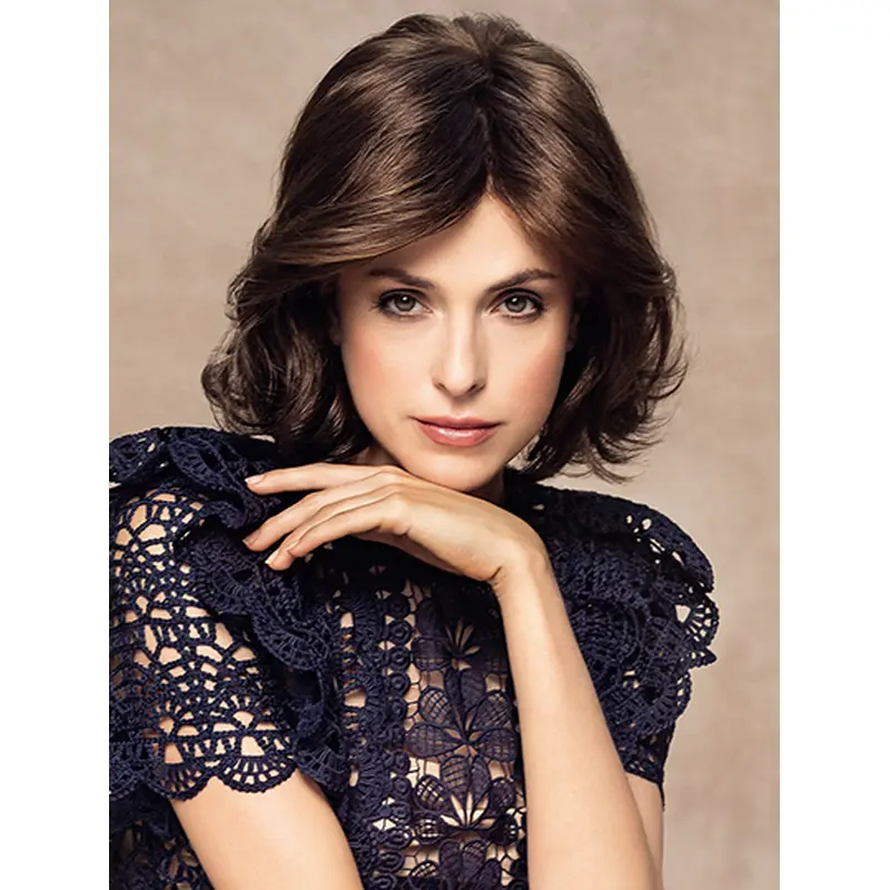 Wavy 10" Brown Chin Length Remy Human Hair Without Bangs Human Hair Monofilament Wig