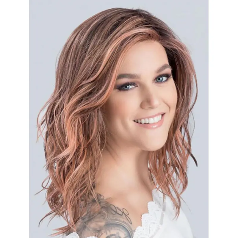 Wavy 12" Auburn Shoulder Length Synthetic Without Bangs Charmer Mono Wig