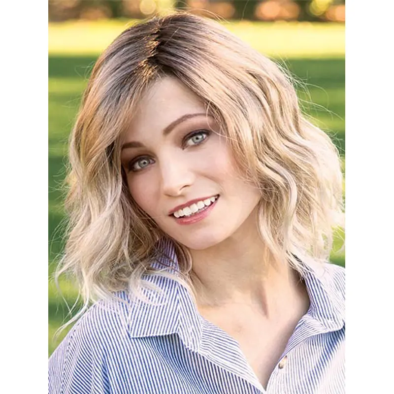 Blonde 14" Layered Shoulder Length Online Monofilament Wigs
