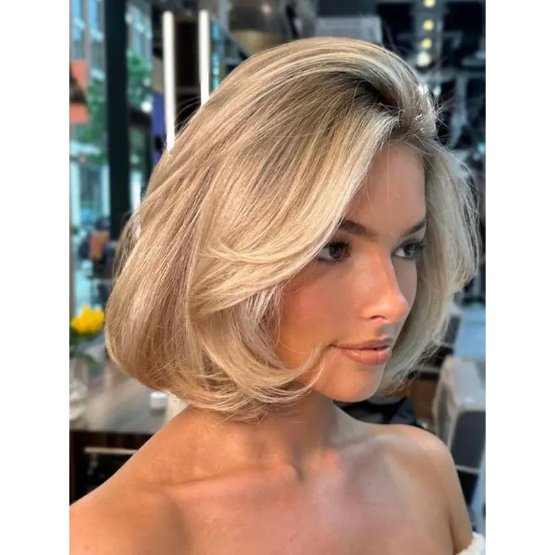 Blonde Bob Wig Synthetic 10" Wavy Lace Front Chin Length Wigs