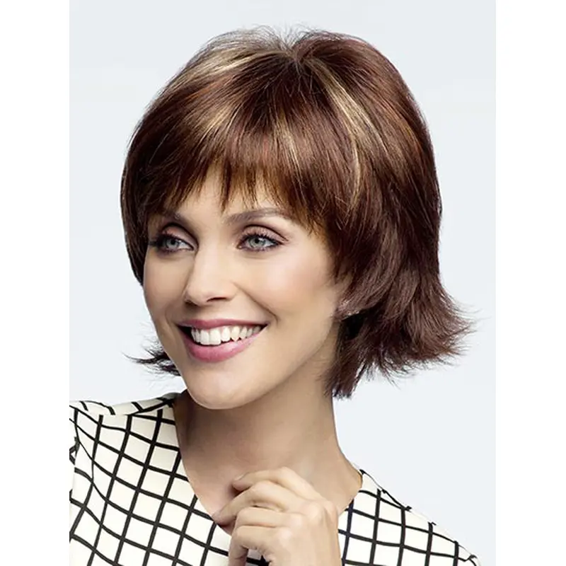 Auburn 10" With Bangs Chin Length Hairstyles Monofilament Wigs