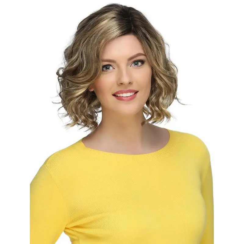Blonde Stylish Curly Chin Length Synthetic Bob Wigs