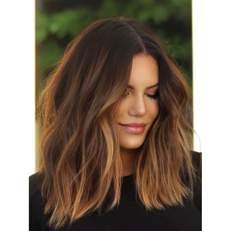 Realistic Wig 14" Without Bangs Ombre/2 Tone Straight Shoulder Length Wigs