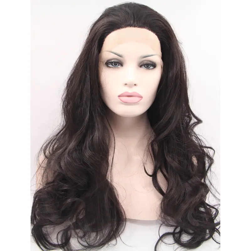 Synthetic Lace Front 26" Curly Black Without Bangs Long Wigs