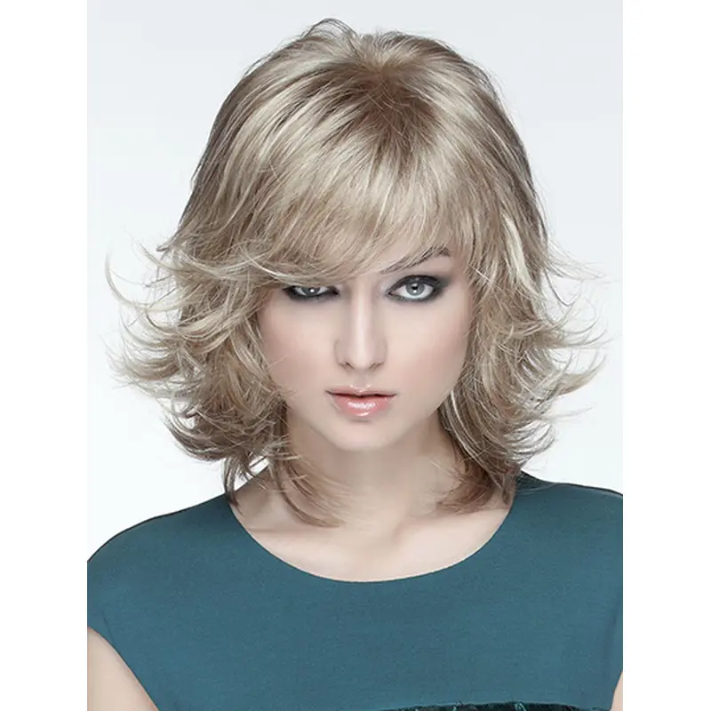 Wavy 12" Monofilament Blonde With Bangs Synthetic Medium Wigs New Arrivals