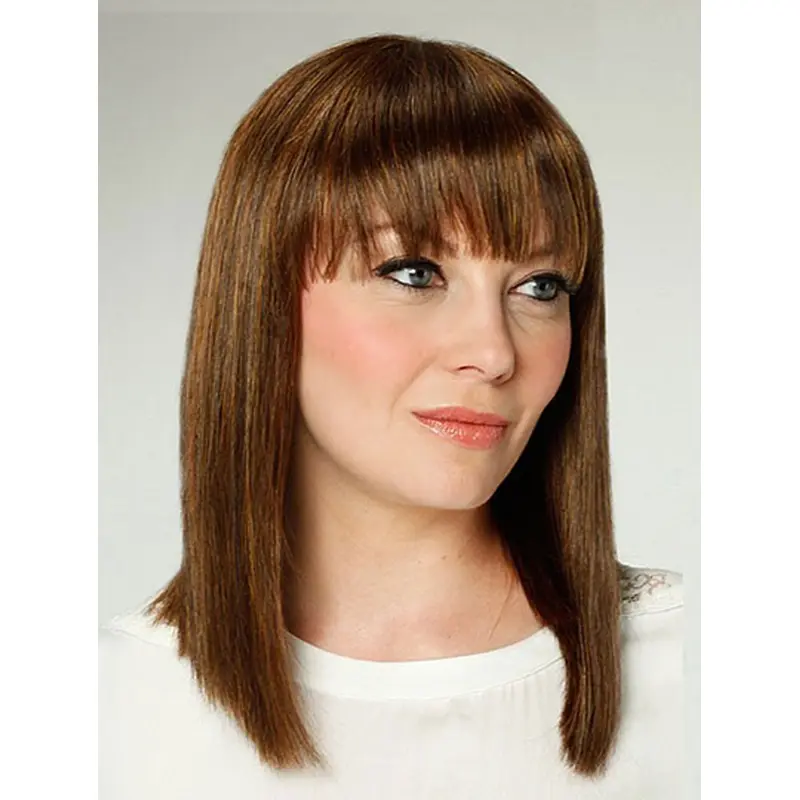 14" Brown Shoulder Length With Bangs Straight Best Synthetic Wigs