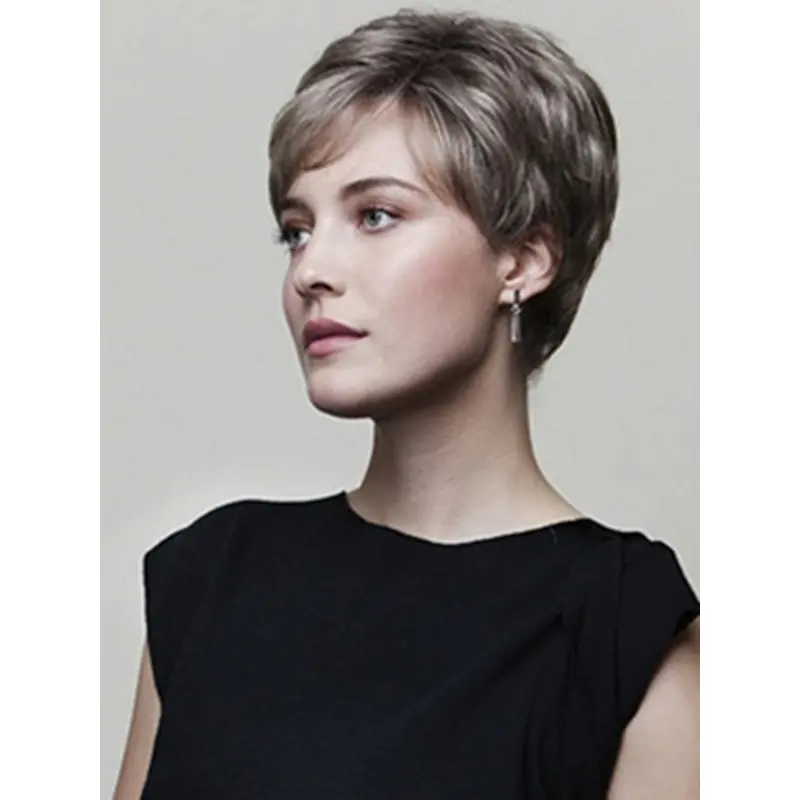 6" Straight Brown Boycuts Capless Wigs