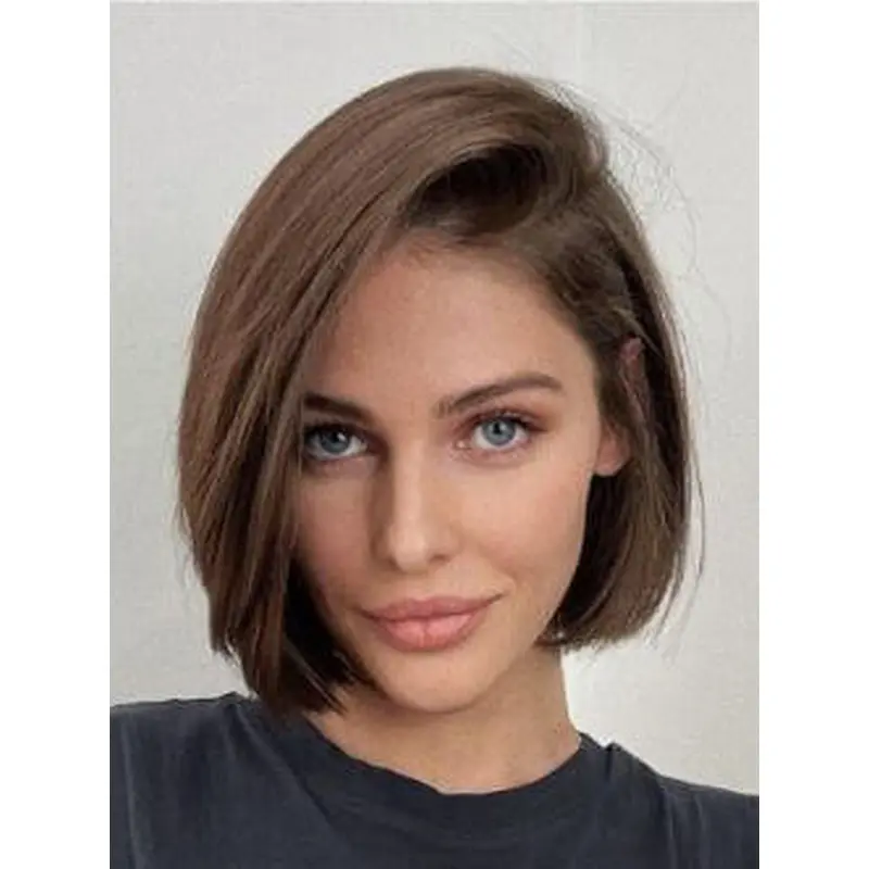 Brown Bob Wig Chin Length Remy Human Hair Monofilament Straight 10" Wigs