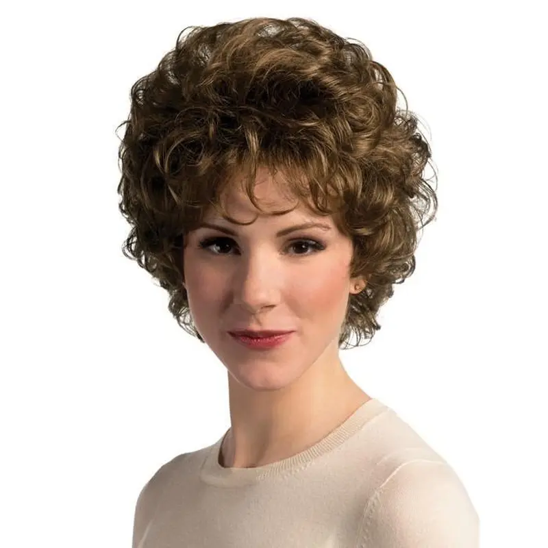 Short Brown With Bangs Synthetic Wigs