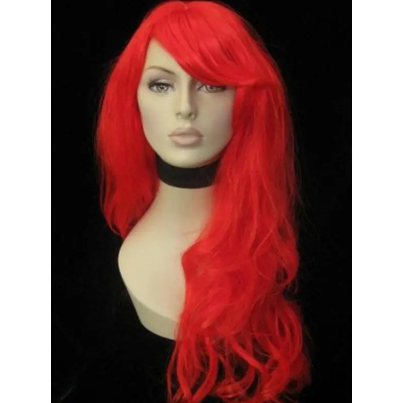 Bright Red Long Wavy Capless Human Wigs