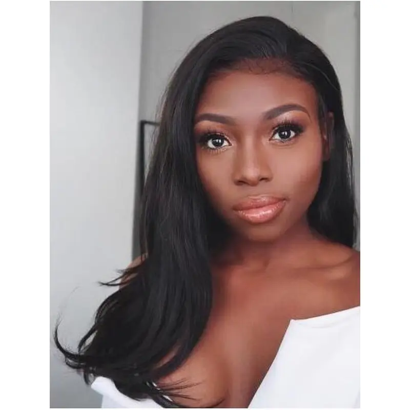 Black Straight 18" Without Bangs Remy Human Hair 360 Lace Wigs