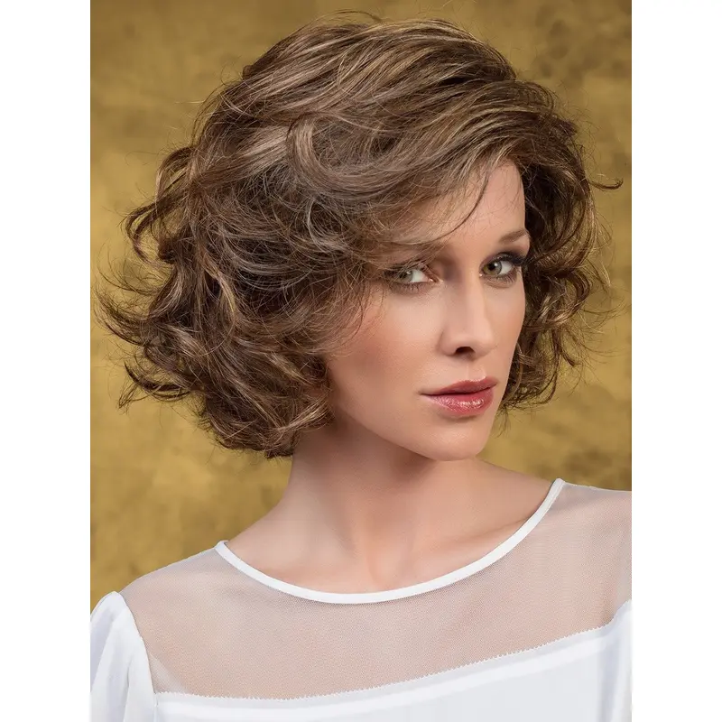 Brown 100% Hand-Tied 10" With Bangs No-Fuss Synthetic Wigs