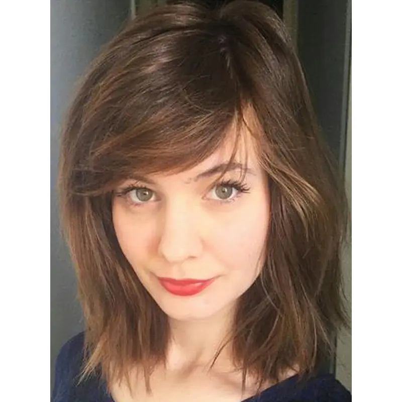 Mono Wig 12" Brown Synthetic Layered Shoulder Length Straight Wigs