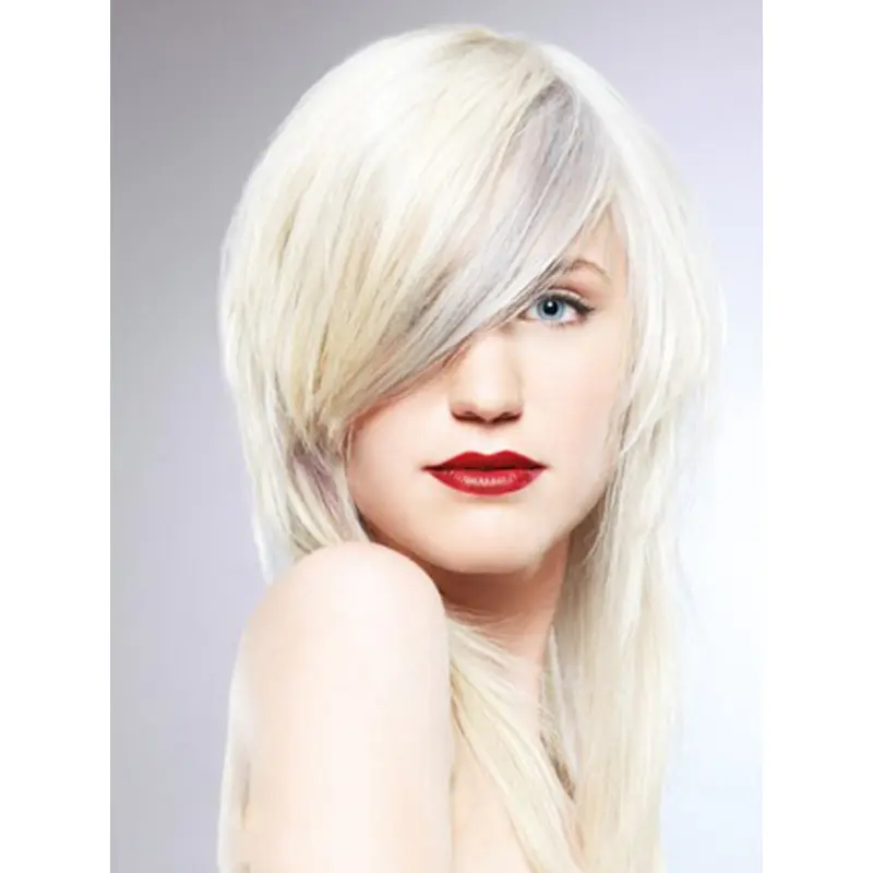 Young Fashion Platinum Blonde With Side Bangs Shoulder Length Lace Front Wigs