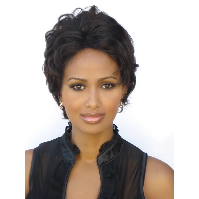 Black Wavy Indian Remy Hair Unique Short Wigs