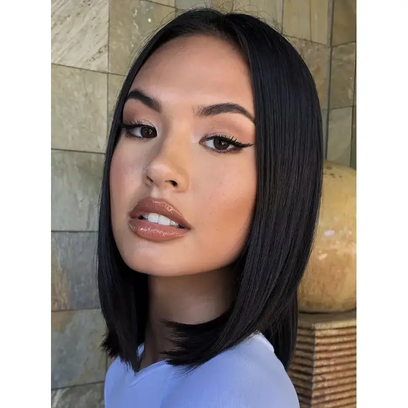 Real Look Wigs Monofilament Black Without Bangs 12" Shoulder Length Wigs