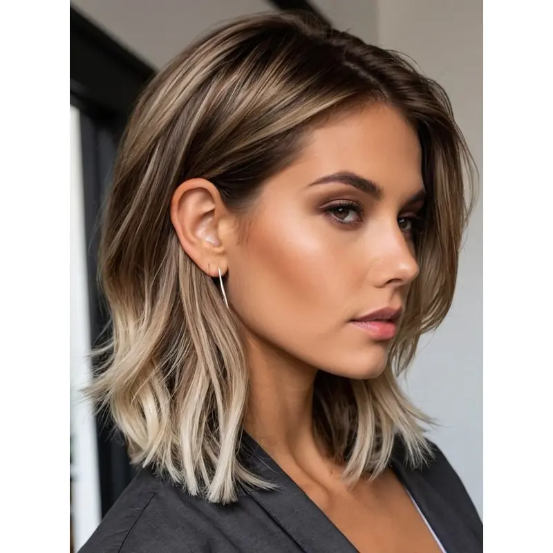 Synthetic Lace Front Wigs Layered Ombre/2 Tone 12" Shoulder Length Straight Wigs