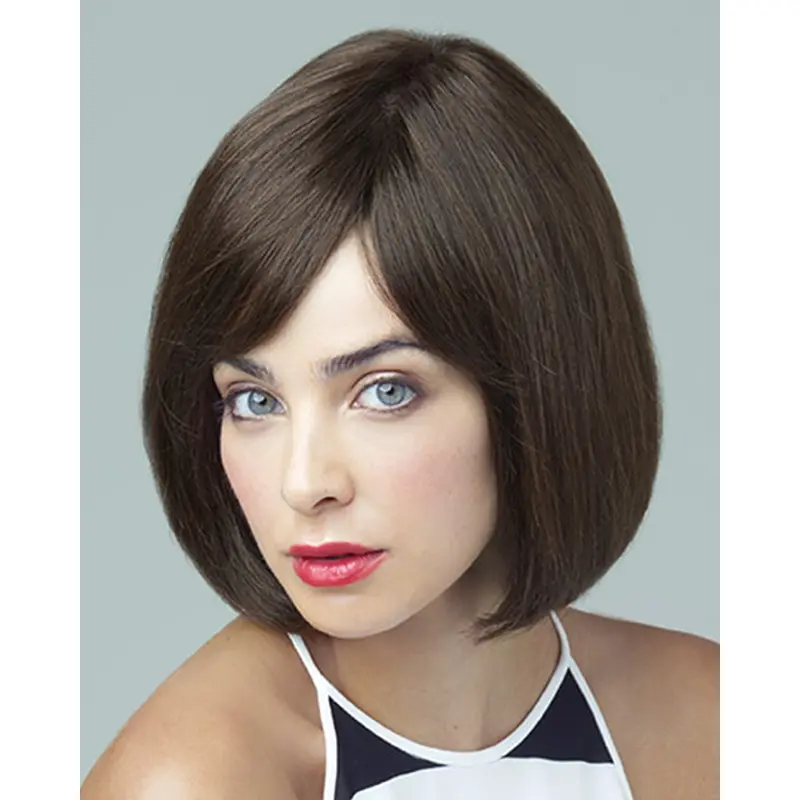 Unique Remy Human Hair Brown Straight Medium Wigs