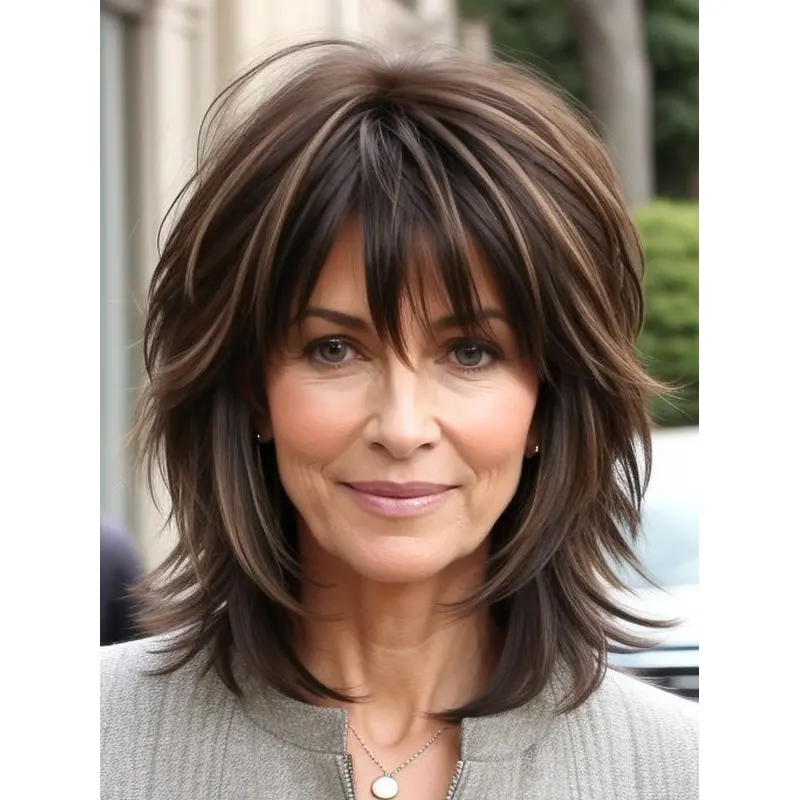 Women Wig Medium Shoulder Length Monofilament 12" Ombre/2 Tone With Bangs Wigs