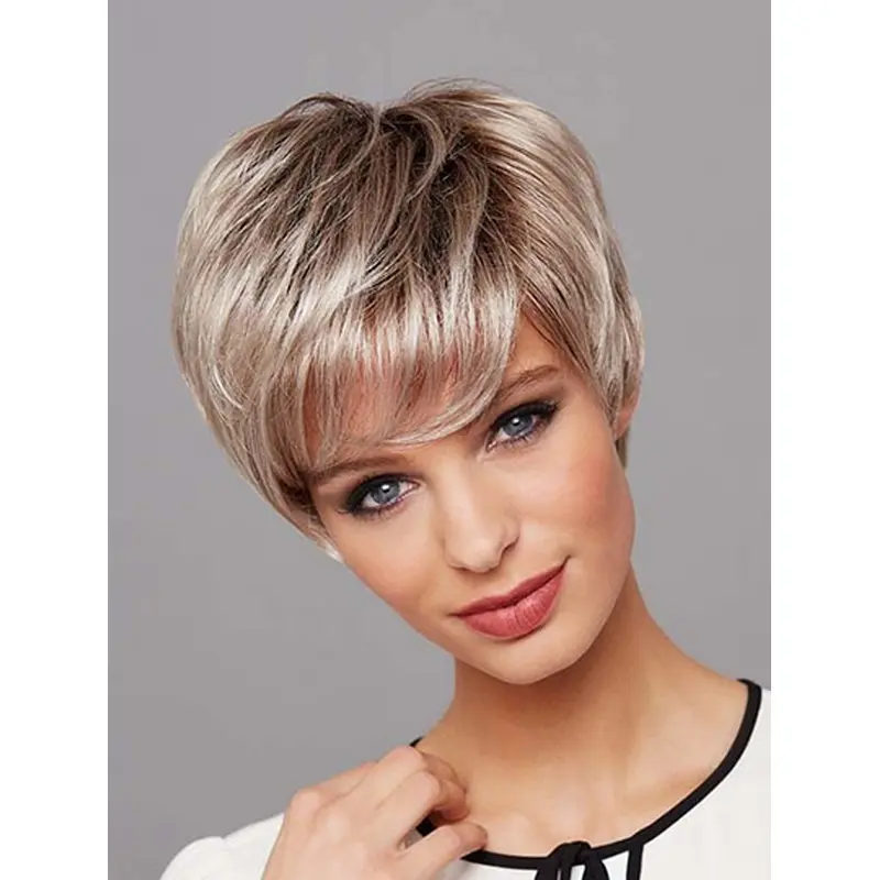 Synthetic Platinum Blonde Straight 8" Layered Wigs Lace Front