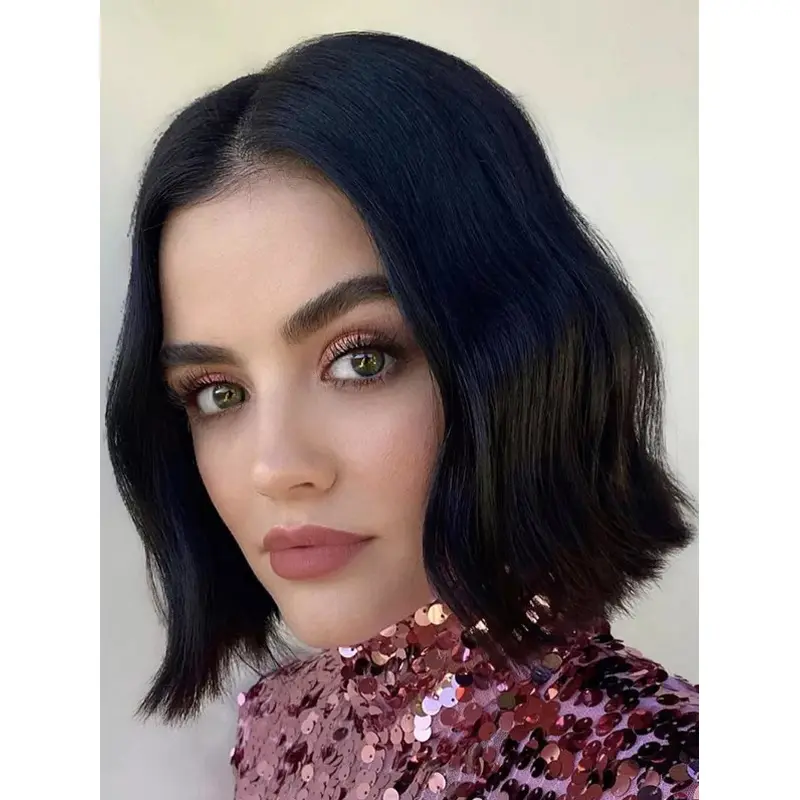Black Medium Length Wig 10" Synthetic Without Bangs Straight Monofilament Wigs