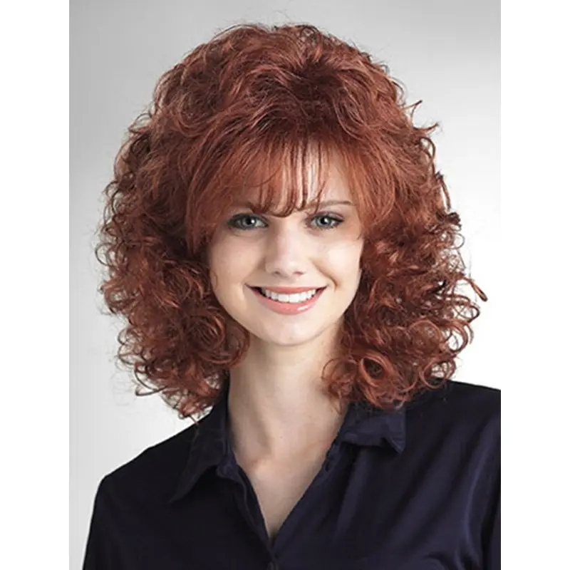 New Auburn Curly Shoulder Length Wigs