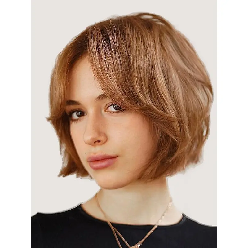 Brown Bob Wig Chin Length Remy Human Hair Lace Front Straight 10" Wigs