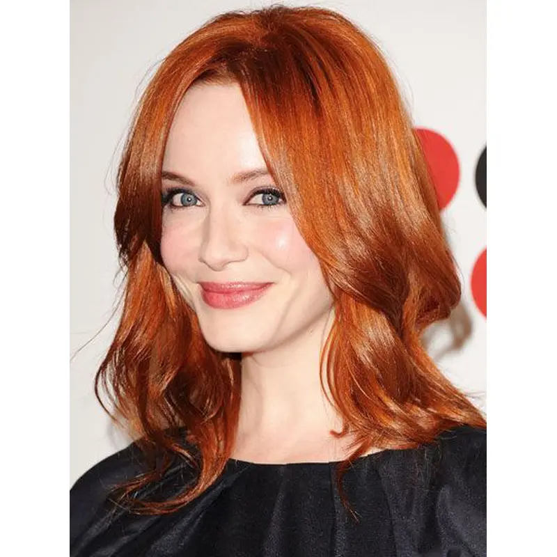 Exquisite Shoulder Length Wavy Lace Front Copper Wigs 16 Inch