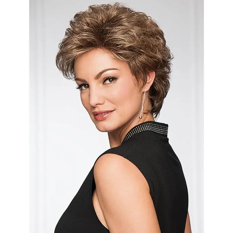 Wavy Brown Short Classic Womens Capless Synthetic Wig
