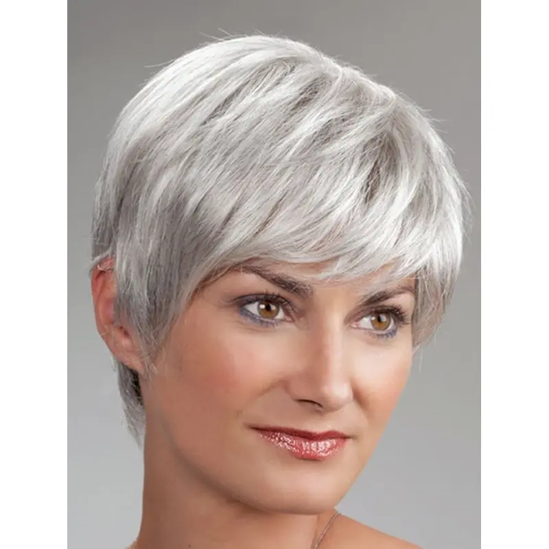 Short Monofilament Synthetic Straight Best Wigs For Elderly Lady