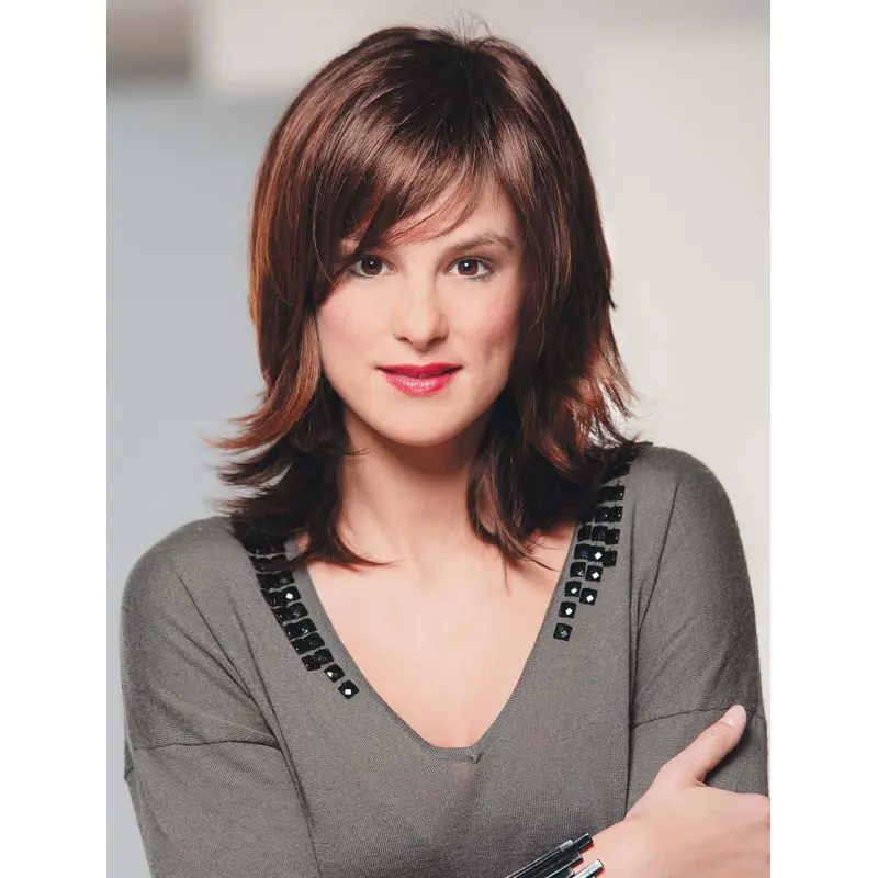 Amazing Auburn Shoulder Length Wavy With Bangs Fantastic Wigs