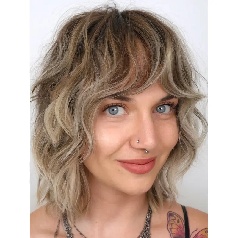 Lace Front Wig True 12" Wavy Layered Shoulder Length Ombre/2 Tone Wigs