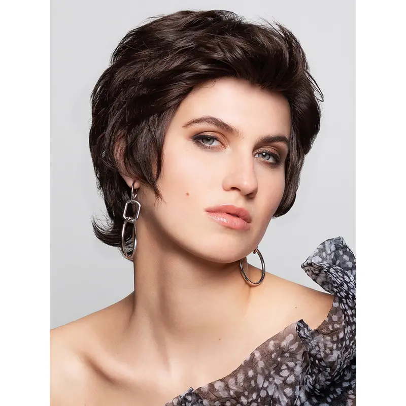 8" Boycuts Straight Synthetic Monofilament Brown Women Short Wigs