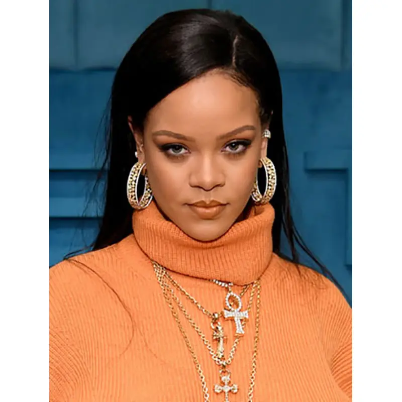 Black 24" Straight Without Bangs Long Rihanna Wigs